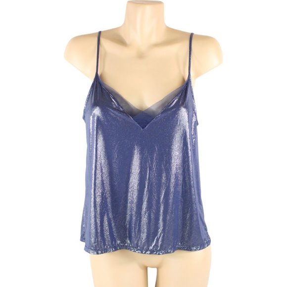Victoria's Secret Camisole Small Metallic Blue with Sheer Trim Adjustable CA305 - Picture 2 of 9